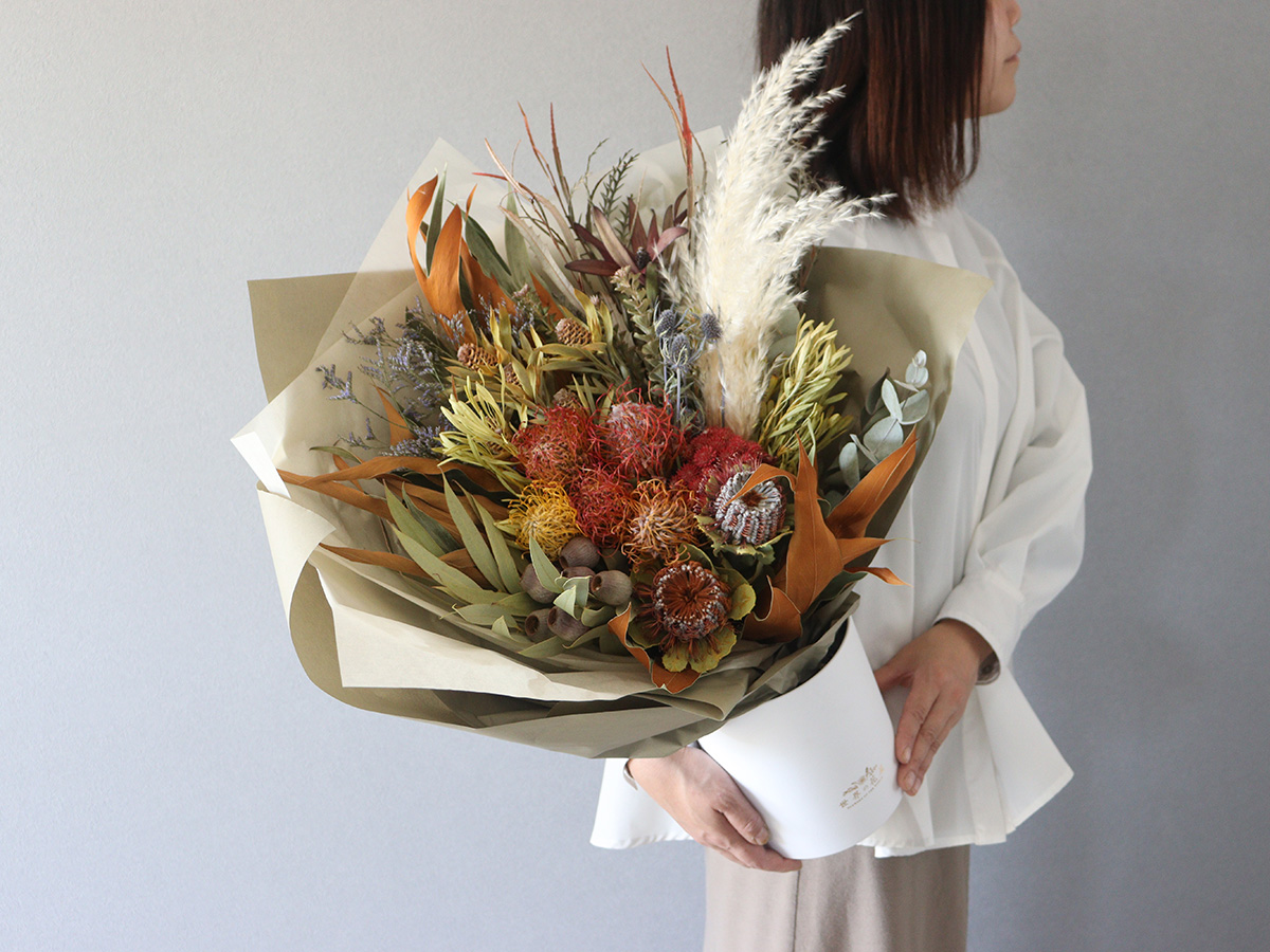 ピンクッションのドライフラワーボックス S